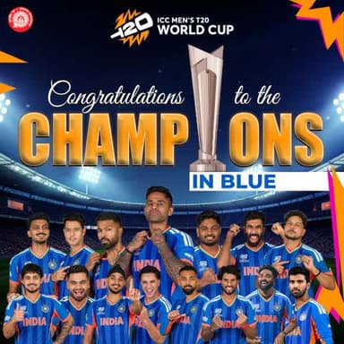 Champions in Blue! 🇮🇳
Indian Railways extends heartiest congratulations to Team India for their spectacular triumph in the #T20WC2026 Final, showcasing exceptional grit and team spirit.