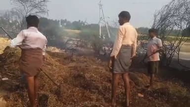 ಚಳ್ಳಕೆರೆ: ಗೋಪನಹಳ್ಳಿ ಗ್ರಾಮದಲ್ಲಿ ಆಕಸ್ಮಿಕ ಬೆಂಕಿಯಿಂದ ಸುಟ್ಟು ಕರಕಲಾದ ಬಣವೆ