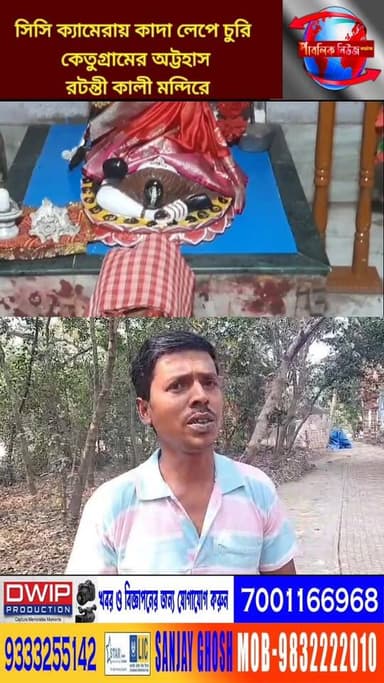 সিসি ক্যামেরায় কাদা লেপে চুরি কেতুগ্রামের অট্টহাস রটন্তী কালী মন্দিরে Public News Katwa