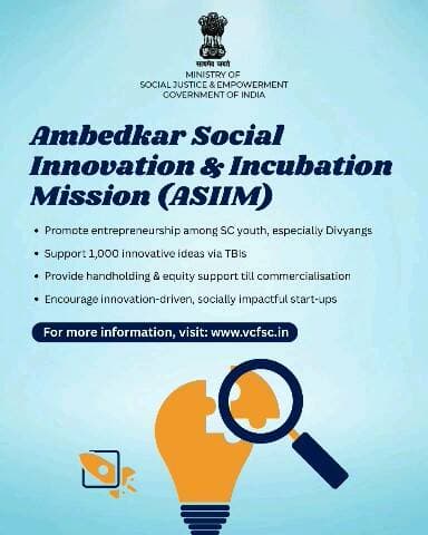 ASIIM supports SC youth and Divyang entrepreneurs to turn innovative ideas into successful start-ups. Learn more at vcfsc.in. #SocialJustice