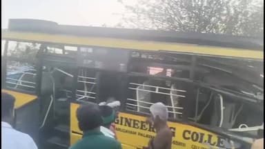 குஜிலியம்பாறை: வெள்ளியணை அருகே கல்லூரி பஸ் மீது ரயில் மோதி விபத்து குஜிலியம்பாறை மாணவ மாணவிகள் காயம்