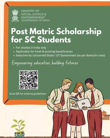 Post Matric Scholarship supports SC students in continuing their education—scan the QR code to know more. #EducationForAll