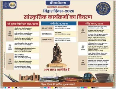 बिहार दिवस, 2026 के अवसर पर सांस्कृतिक कार्यक्रमों का विवरण।
#बिहार_दिवस
#BiharCelebration
#BiharDiwasCelebration
#BiharDayCelebration
#BihariDiaspora