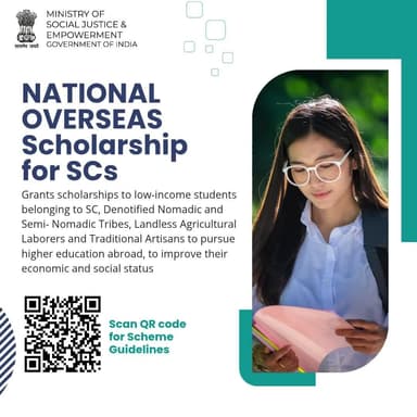 National Overseas Scholarship supports low-income SC, Denotified & Nomadic communities to study abroad and improve their future—scan QR for details. 🌍📚 #EmpowerEducation