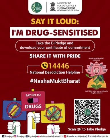 Say no to drugs and take the pledge today—call 14446 for support.
नशे को ना कहें और आज ही शपथ लें—मदद के लिए 14446 पर कॉल करें। #NashaMuktBharat