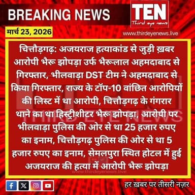 Chittorgarh: अजयराज हत्याकांड से जुड़ी ख़बर, आरोपी भैरू झोपड़ा उर्फ भैरूलाल अहमदाबाद से गिरफ्तार
#chittorgarhnews #newsupda...