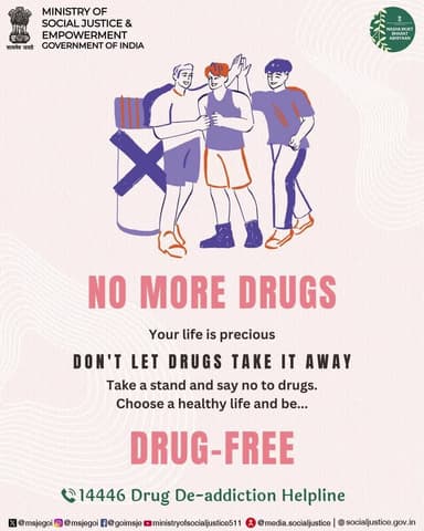 Say no to drugs and choose a healthy, happy life — call 14446 for help.
नशे को ना कहें और स्वस्थ जीवन चुनें — मदद के लिए 14446 पर कॉल करें। #DrugFreeIndia