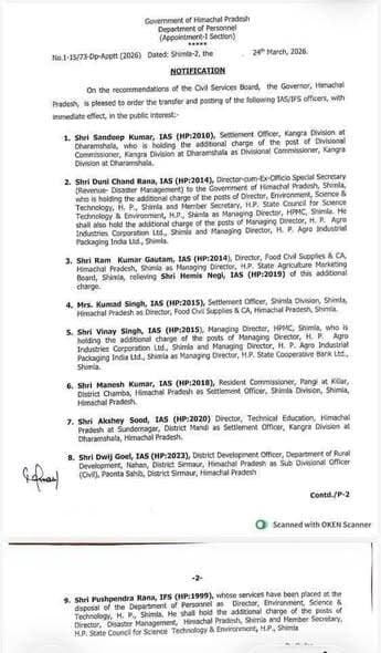 प्रशासनिक फेरबदल :----