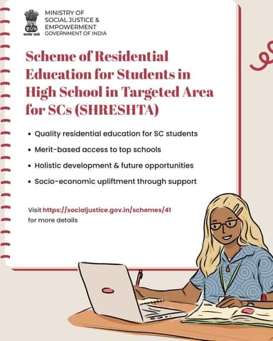 SHRESHTA scheme opens doors to quality education and brighter futures for SC students—learn more at http://socialjustice.gov.in. #Empowerment