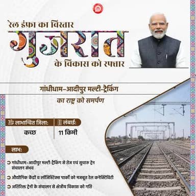 गांधीधाम–आदीपुर मल्टी-ट्रैकिंग से अतिरिक्त ट्रेनों का संचालन संभव हुआ है । जिससे यात्रियों को मिल रही है तेज और सुरक्षित आवागमन की सुविधा ।
#ViksitGujarat4ViksitBharat
#RailInfra4Gujarat
