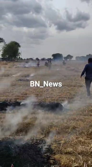 बहरोड़ क्षेत्र के गण्डाला गांव में गेहूं की फसल में लगी आग