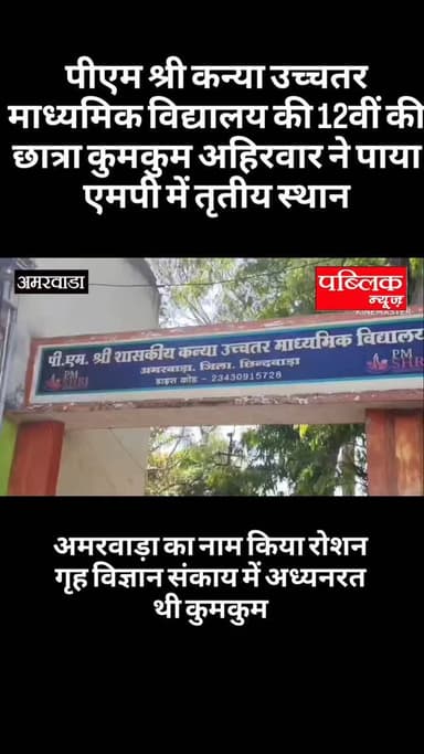 अमरवाड़ा जिला छिंदवाड़ा
15/04/2026
स्लग पीएम श्री कन्या उच्चतर माध्यमिक विद्यालय अमरवाड़ा की 12वीं की छात्रा कुमकुम अह...