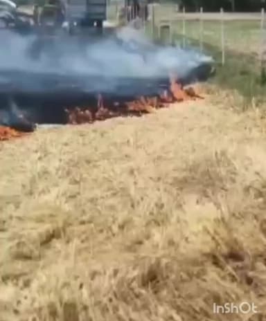 बाह: पहाड़पुरा में भूसा मशीन की चिंगारी से गेहूं की फसल में लगी आग, किसान दीपक नरवरिया को हुआ भारी नुकसान