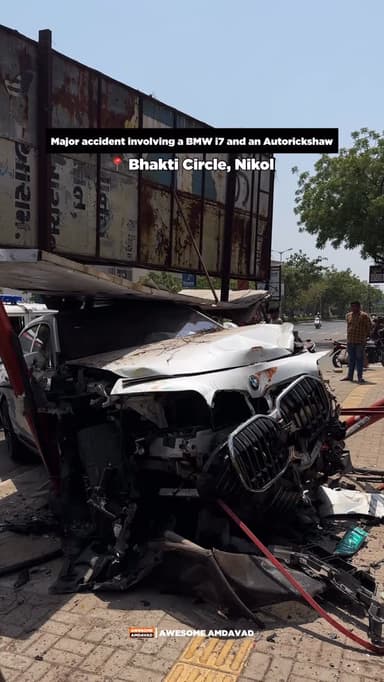 Major accident involving a BMW i7 and an Autorickshaw
📍 Bhakti Circle, Nikol
[Accident, BMW i7, BMW, Rikshaw, BMW, Bus...