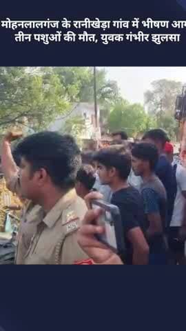 मोहनलालगंज: मोहनलालगंज के रानीखेड़ा गांव में भीषण आग, तीन पशुओं की मौत, एक युवक गंभीर रूप से झुलसा