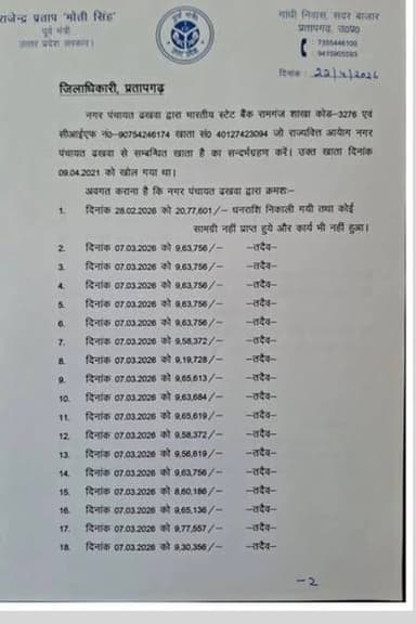 नगर पंचायत ढखवा में 2.64 करोड़ के भुगतान पर बवाल, पूर्व मंत्री मोती सिंह ने उठाए गंभीर सवाल
#प्रतापगढ़ | Belha Express ...