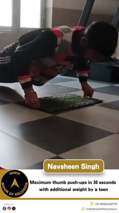24 Thumb Push-Ups in 30 Seconds with Extra Weight | Teen Power Unleashed
At just 15, Navsheen Singh from Punjab sets an ...