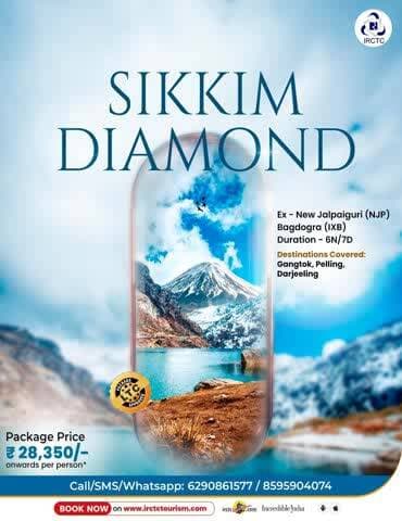 IRCTC Tourism presents the Sikkim Diamond tour package.
Travel through the stunning destinations of Gangtok, Pelling, and Darjeeling, all from just ₹28,350/- onwards pp*. Book your seat today!