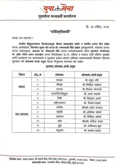 शिवसेना युवासेनेच्या धाराशिव लोकसभा संपर्क प्रमुखपदी उमरगा नगराध्यक्ष किरण गायकवाड तर उमरगा पंचायत समिती सभापती आकांक्षा...
