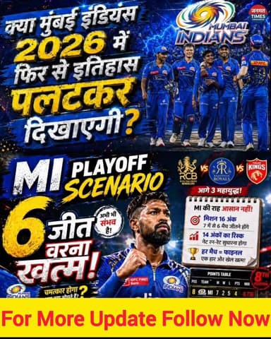 MI Playoff Scenario 2026: क्या मुंबई इंडियंस 6 जीत के साथ कर पाएगी कमाल? MI Playoff Chances IPL 2026 | 61560422452675:20...