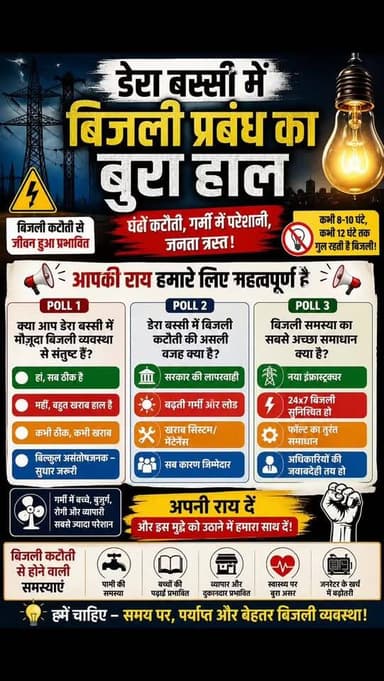 “डेरा बस्सी में बिजली व्यवस्था चरमराई: घंटों कटौती से लोग परेशान, गर्मी में बढ़ी मुश्किलें”