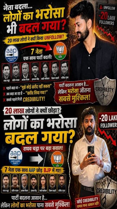 20 लाख लोगों ने क्यों छोड़ा? राघव चड्ढा पर बड़ा सवाल!
AAP से BJP? 7 नेताओं का बड़ा खेल और 20 लाख Unfollow!
#RaghavChadh...
