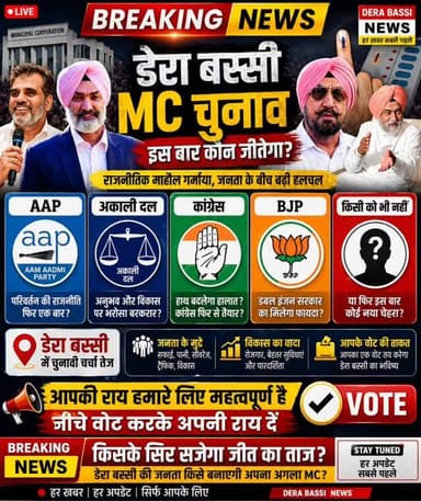 🗳️ एमसी चुनाव 2026:
इस बार MC चुनाव में कौन जीतेगा?
AAP, अकाली दल, कांग्रेस या BJP
#MCElections2026 #ZirakpurElection ...