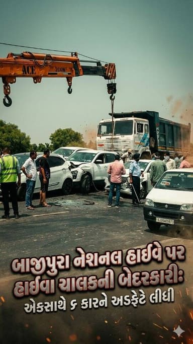 Latest News Tapi ।। બાજીપુરા નેશનલ હાઈવે પર હાઈવા ચાલકની બેદરકારી: એકસાથે 6 કારને અડફેટે લીધી #tapi #bajipura #roadaccid...