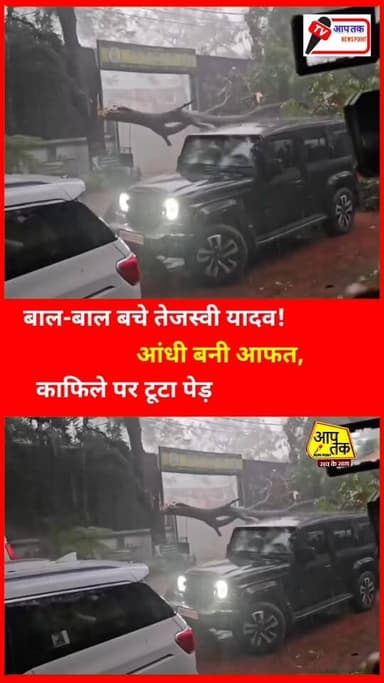आंधी बनी आफत ,बाल बाल बचे तेजस्वी यादव, काफिले पर टूटा पेड़। #viralreels #TejashwiYadav #RJD #BiharNews #bihar #shorts #...