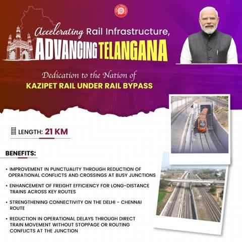 Train operations have become smoother and train punctuality has improved with the Kazipet Rail Under Rail Bypass.
#RailInfra4Telangana