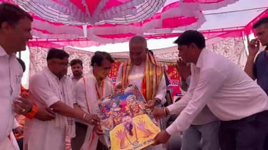 #रैणी राजगढ़-लक्ष्मनगढ़ विधानसभा क्षेत्र के नारनौल कलां गांव में मूर्ति प्राण प्रतिष्ठा समारोह में पहुंचे केन्द्रीय मंत्...