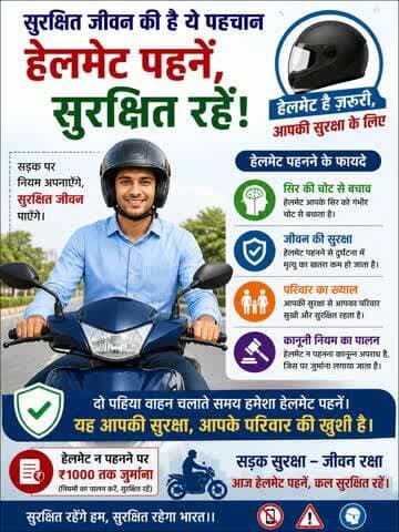 दोपहिया वाहन चलाते समय हमेशा हेलमेट पहनें।
सुरक्षित जीवन की है ये पहचान
हेलमेट पहनें, सुरक्षित रहें!
#HelmetSafety