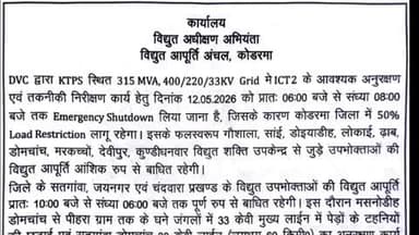 कोडरमा: कोडरमा में 12 मई को कई इलाकों में बिजली बाधित रहेगी