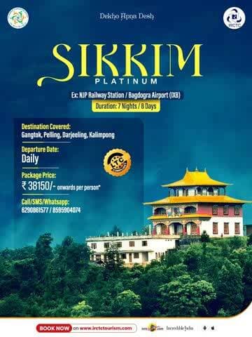 "Escape to the serene beauty of the Himalayas with IRCTC Tourism’s Sikkim Platinum tour package.
Set out on a refreshing 7 Nights/8 Days journey through the scenic landscapes of Gangtok, Pelling, Darjeeling, and Kalimpong, starting from NJ