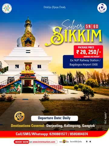 "IRCTC Tourism presents the Sikkim Silver tour package.
Explore the scenic beauty of Darjeeling, Kalimpong, and Gangtok on a delightful 5 Nights/6 Days journey, starting from NJP Railway Station / Bagdog
