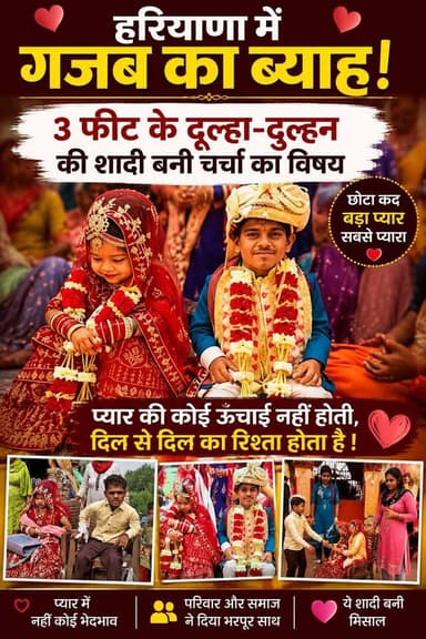 हरियाणा में गजब का ब्याह- 3 फीट के दूल्हा-दुल्हन की शादी बनी चर्चा का विषय
#Haryana #ViralWedding #UniqueMarriage #Bride...