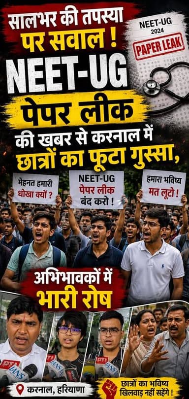 सालभर की तपस्या पर सवाल ! NEET-UG पेपर लीक की खबर से करनाल में छात्रों का फूटा गुस्सा, अभिभावकों में भारी रोष
#NEETUG #P...