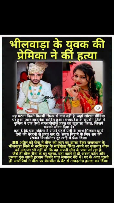 तीन साल पहले रीना की दोस्ती फेसबुक के जरिए राजस्थान के भीलवाड़ा जिला निवासी वीरू उर्फ पप्पू जाट से हुई। धीरे-धीरे यह दोस...