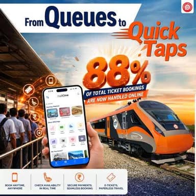 Indian Railways continues its digital transformation journey with 88% of ticketing demand now served online.
#DigitalIndia
