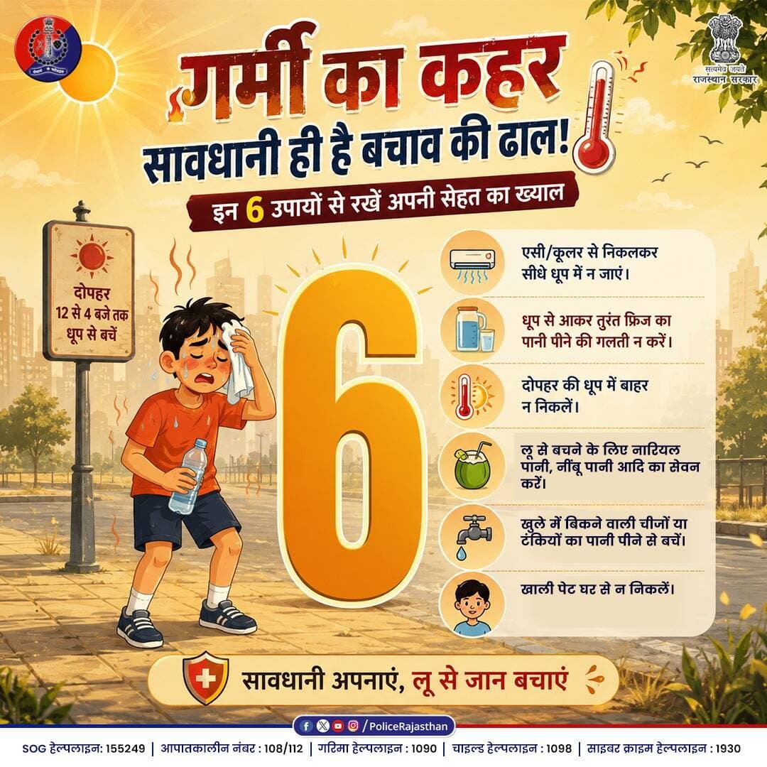 सावधानी अपनाएं, लू से जान बचाएं
प्रदेश में भीषण गर्मी का दौर जारी है
खुद को हाइड्रेटेड रखें और बेवजह धूप में निकलने से ...