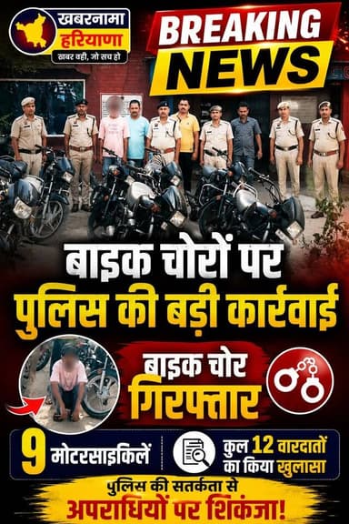 बाइक चोरों पर पुलिस की बड़ी कार्रवाई, बाइक चोर गिरफ्तार, 9 मोटरसाइकिलें, कुल 12 वारदातों का किया खुलासा
#BikeTheft #Poli...