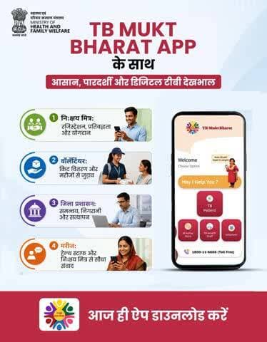 अब टीबी देखभाल हुई और भी आसान, पारदर्शी और डिजिटल!
#TBMuktBharat App के माध्यम से
निःक्षय मित्र, वॉलंटियर्स, जिला प्रशासन और मरीज — सभी एक ही प्लेटफॉर्म पर जुड़कर टीबी मुक्त भारत अभियान को दे रहे हैं नई गति।
