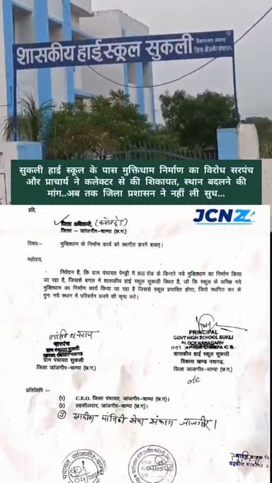 सुकली हाई स्कूल के पास मुक्तिधाम निर्माण का विरोध, सरपंच-प्राचार्य ने कलेक्टर से लगाई गुहार...
सुकली हाई स्कूल के पास प...