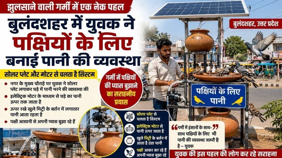 #बुलंदशहर में #युवक की #अनोखी #पहल #झुलसातीगर्मी में #पक्षियों के लिए बनाया सोलर वाटर सिस्टम।