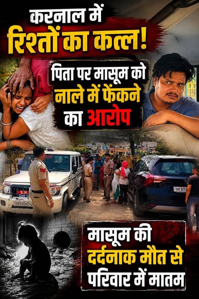 करनाल में रिश्तों का क*-त्ल! पिता पर 3 महीने की मासूम को मा*र_क-र नाले में फें*कने का आरोप
#KarnalNews #CrimeNews #Break...