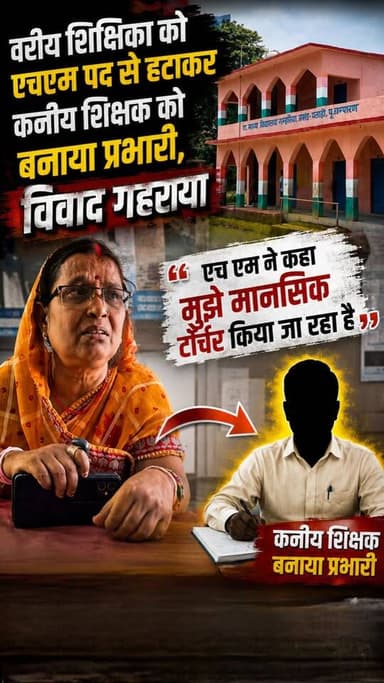 वरिष्ठ शिक्षिका को प्रधानाध्यापक पद से हटाकर कनिष्ठ शिक्षक को प्रभारी बनाया गया, विवाद गहराया, प्रधानाध्यापक ने कहा मुझे...