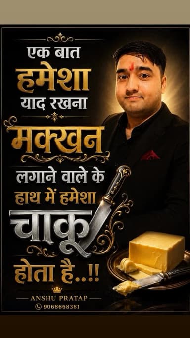एक बात हमेशा याद रखना मक्खन लगाने वाले के हाथ में हमेशा चाकू होता है..!!
#friends #love #viral
#motivation #Anshupratap