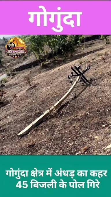 गोगुंदा। शनिवार रात क्षेत्र में आए तेज तूफान और आंधी ने जनजीवन को बुरी तरह प्रभावित कर दिया। तेज हवा के चलते क्षेत्र के ...