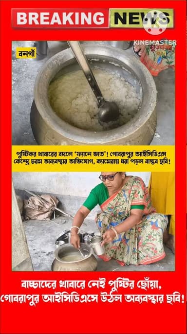 পুষ্টিকর খাবারের বদলে ‘ফ্যানে ভাত’! গোবরাপুর আইসিডিএস কেন্দ্রে চরম অব্যবস্থার অভিযোগ, ক্যামেরায় ধরা পড়ল বাস্তব ছবি!বাচ...