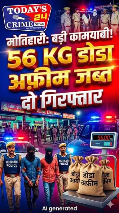 मोतिहारी पुलिस की बड़ी कार्रवाई, 56 किलो मादक पदार्थ के साथ दो गिरफ्तार
पूर्वी चंपारण पुलिस ने मादक पदार्थों के खिलाफ चलाए जा रहे अभियान के तहत बड़ी सफलता हासिल की है। पुलिस अधीक्षक स्वर्ण प्रभात के निर्देश पर की गई छापेमारी में एनएच-27 पर कोटवा थाना क्षेत्र के कदम चौक के समीप स्थित एक लाइन होटल (ढाबा) से लगभग 56 किलोग्राम डोडा एवं अफीम जैसा मादक पदार्थ बरामद किया गया है। इस मामले में पुलिस ने दो लोगों को गिरफ्तार किया है।
#champaranfirstnews #chakianew #motiharinews #amiteshkumar #biharnews #ranita #news18biharjharkhand #bihareksoch #motiharipolice #motiharinewsupdate #Todays_24_Crime_News #motiharpolice #motihari #motiharisp #SSB #ssbmotihari #nepal #nepalnews #NepaliNewsToday #NepalPolitics #IndoNepalBorder #IndoNepal #Internacional #international #InternationalNews #international #internationalrelations #BMW #MangalPandey #helthdipartmentbihar